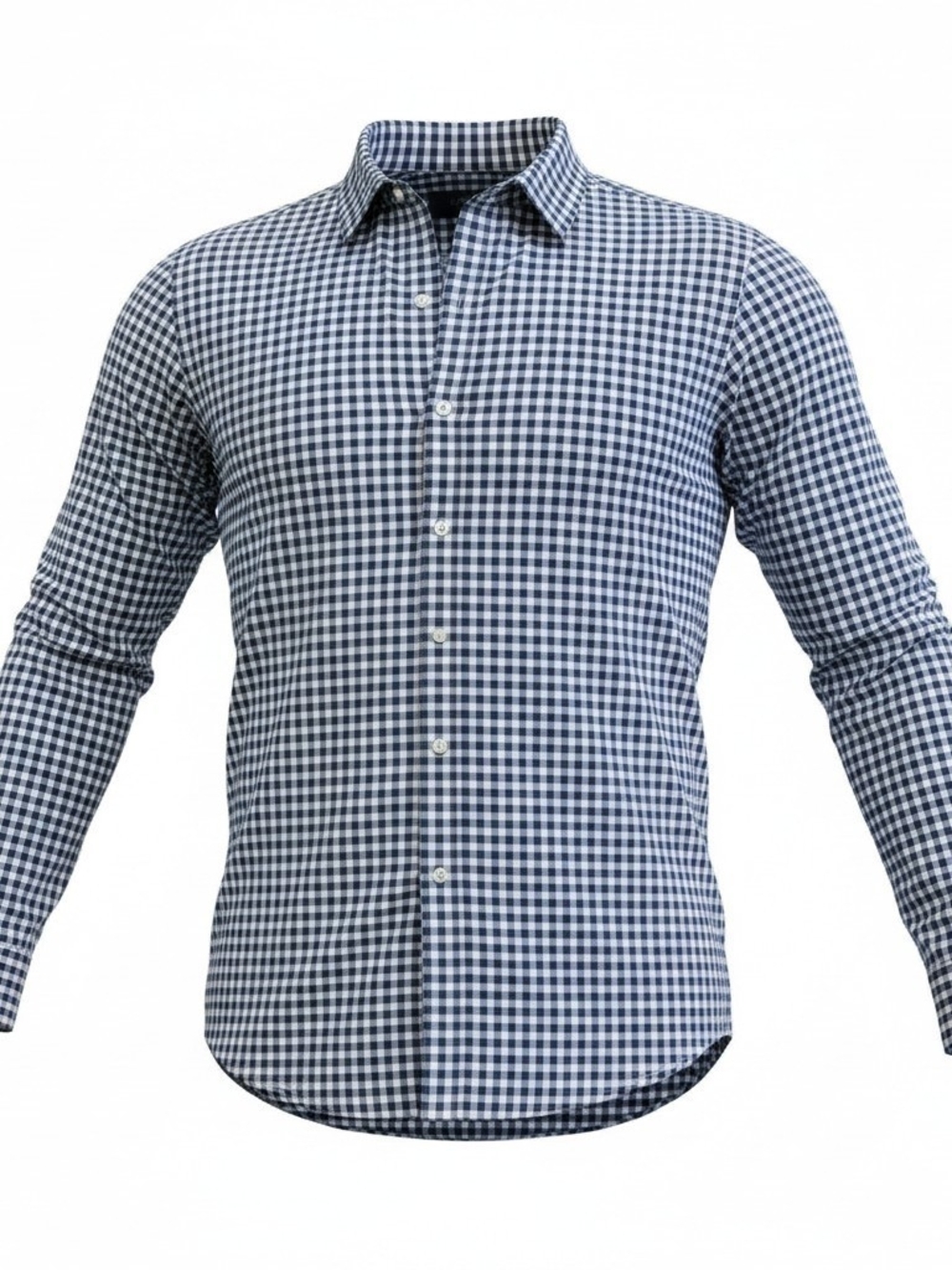 Stafford Mens 18 34-35 Blue Gingham Check Dress Shirt Travel Wrinkle Free Oxford
